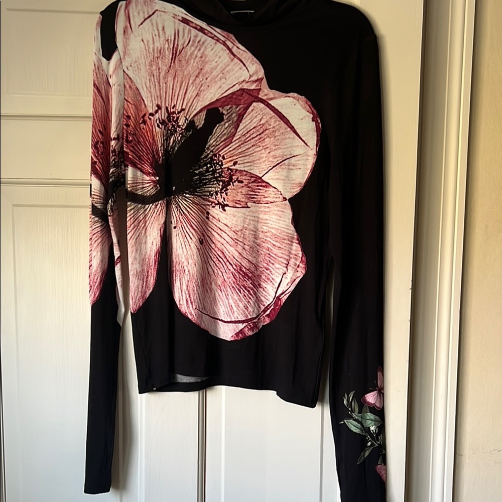 Black Long-Sleeve Floral Print Top - Pink Bloom